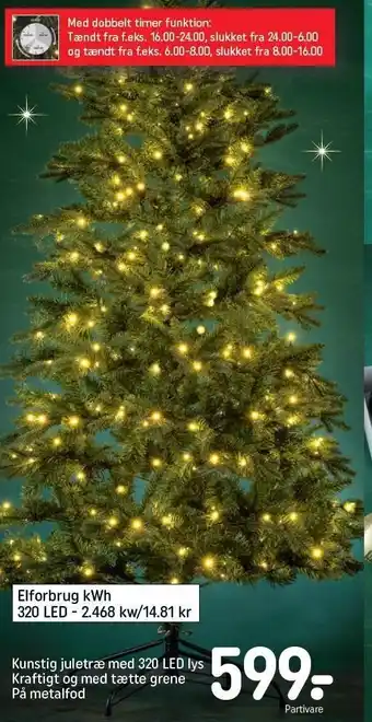 Kunstig juletræ m. 320 led lys kraftigt og m. tætte gerne på metalfod