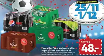 Bilka Faxe el. pepsi sodavand el. royal pilsner el. classic øl tilbud