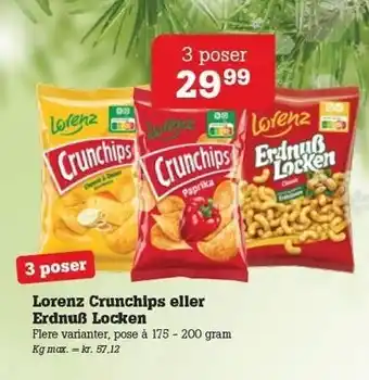 Lorenz crunchips el. erdnuss locken 3 poser
