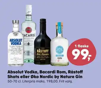 Absolut vodka, bacardi rom, råstoff shots eller øko nordic by nature gin