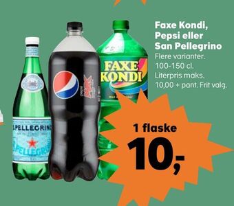 Kvickly Faxe kondi, pepsi eller san pellegrino tilbud