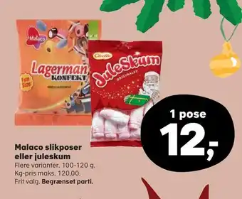 Kvickly Malaco slikposer eller malaco juleskum tilbud