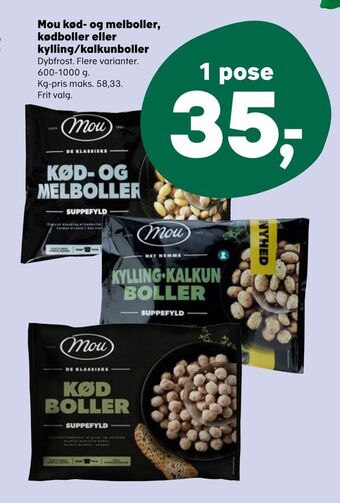 Kvickly Mou kød- og melboller, kødboller eller kylling/kalkunboller tilbud