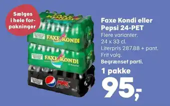 Kvickly Faxe kondi eller pepsi 24-pet tilbud