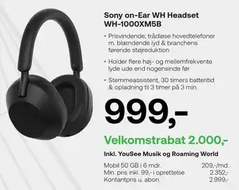 Sony on-ear wh headset wh-1000xm5b