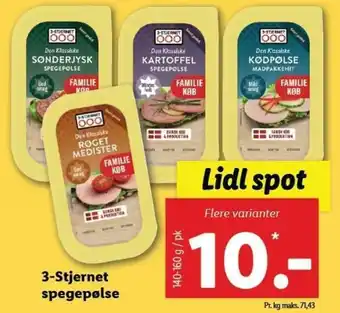 Lidl 3-Stjernet Spegepølse 140-160 g tilbud