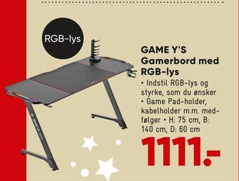 Bilka Game y's gamerbord med rgb-lys tilbud