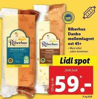 Lidl Riberhus Danbo Mellemlagret ost 45+ 1,05kg tilbud