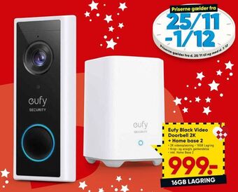 Eufy black video doorbell 2k + home base 2