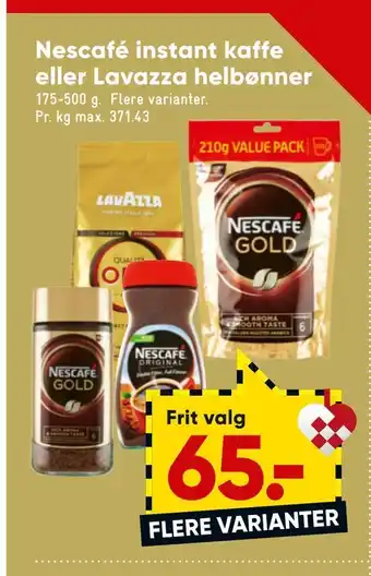 Bilka Nescafé instant kaffe eller lavazza helbøn ner tilbud