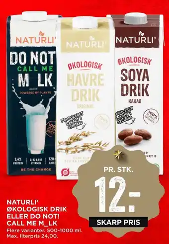 MENY Naturli' økologisk drik eller do not! call me m_lk tilbud