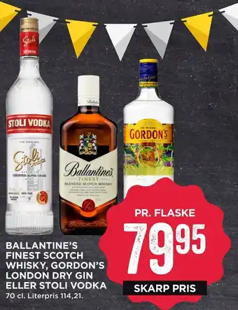 MENY Ballantine's finest scotch whisky, gordon's london dry gin eller stoli vodka tilbud