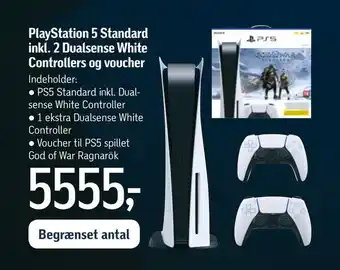 Playstation 5 standard inkl. 2 dualsense white controllers og voucher