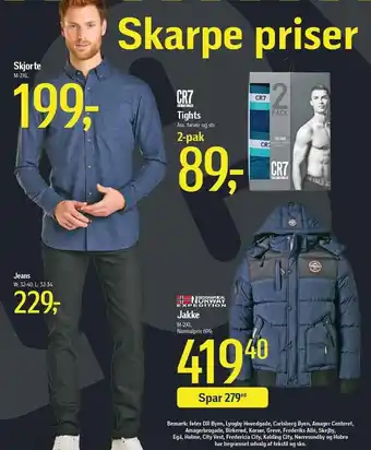 Føtex Skjorte, cr7 tights 2-pak, jeans, jakke tilbud