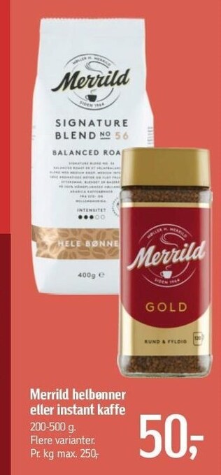 Føtex Merrild helbønner el. instant kaffe tilbud