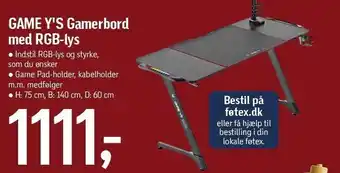 Føtex Game y's gamerbord m. rgb-lys tilbud