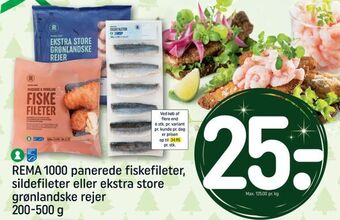 REMA 1000 Rema 1000 panerede fiskefileter, sildefileter eller ekstra store grønlandske rejer tilbud