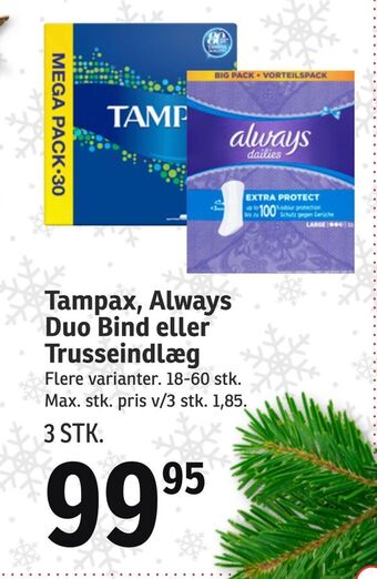 SPAR Tampax, always duo bind eller trusseindlæg tilbud