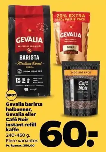 Netto Gevalia barista helbønner, gevalia el. café noir instant refill kaffe tilbud