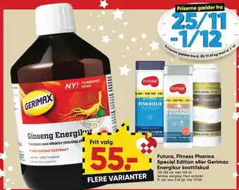 Bilka Futura, Fitness Pharma Speciel Edition eller Gerimax Energikur Kosttilskud tilbud