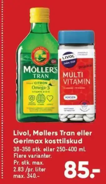 Bilka Livol, Møllers Tran eller Gerimax Kosttilskud tilbud