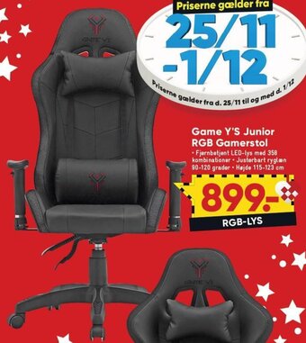 Bilka Game Y'S Junior RGB Gamerstol tilbud