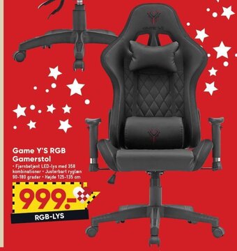 Bilka Game Y'S RGB Gamerstol tilbud