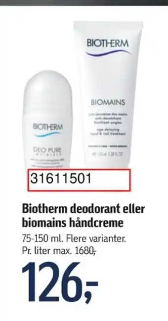 Føtex Biotherm håndcreme tilbud