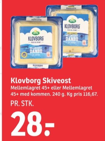 SPAR Klovborg skiveost danbo mellemlagret tilbud