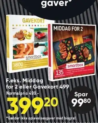 Bilka Middag for 2 el. gavekort 499 tilbud