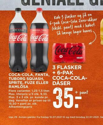 MENY Coca-cola, fanta, tuborg squash, sprite, fuze eller ramlösa tilbud
