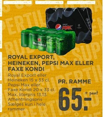 MENY Royal export, heineken, pepsi max eller faxe kondi tilbud