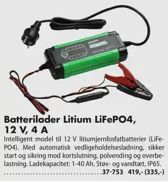 Biltema Batterilader Litium LiFePO4 PO4 12 v, 4 a tilbud