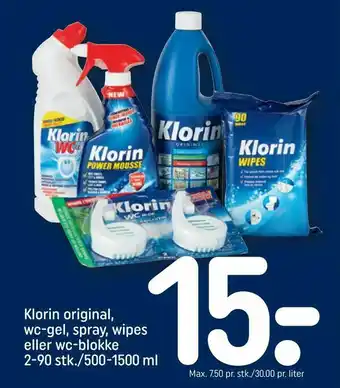 REMA 1000 Klorin original, wc-gel, spray, wipes eller wc-blokke tilbud