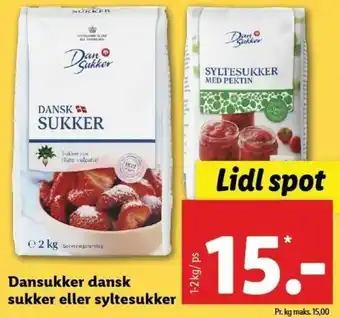 Lidl Dansukker Dansk Sukker eller Syltesukker 1-2kg tilbud