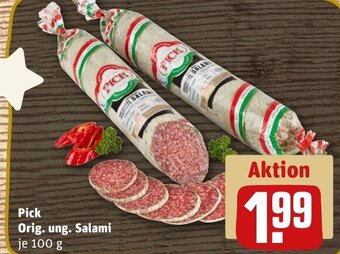 REWE DE Pick Orig, ung. Salami tilbud