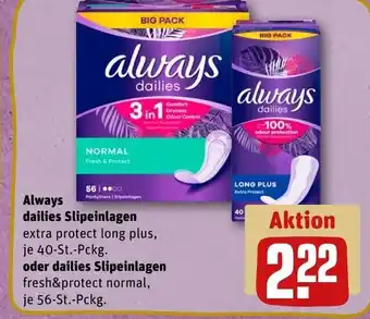 REWE DE Always Dailies Slipeinlagen oder Dailies Slipeinlagen tilbud