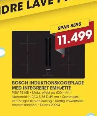 Punkt1 Bosch induktionskogeplade med integreret emhætte tilbud