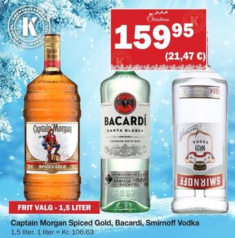 Købmandsgården Captain morgan spiced gold, bacardi, smirnoff vodka tilbud