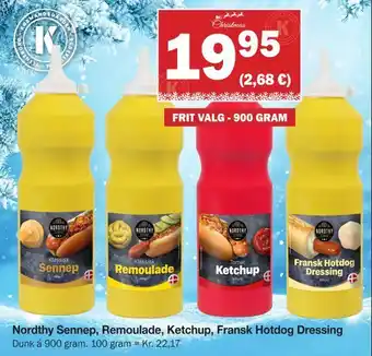 Nordthy sennep, remoulade, ketchup, fransk hotdog dressing