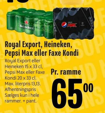 Min Købmand Royal Export, Heineken, Pepsi Max eller Faxe Kondi tilbud