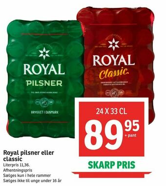 SPAR Royal pilsner eller classic tilbud