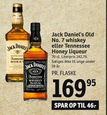 SPAR Jack Daniel's Old No. 7 whiskey eller Tennessee Honey liqueur tilbud