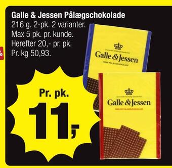 Calle Galle & jessen pålægschokolade tilbud