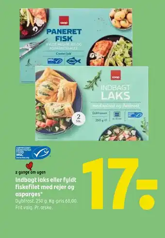 Coop 365 Indbagt laks eller fyldt fiskefilet med rejer og asparges tilbud