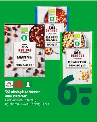Coop 365 365 økologiske bønner eller kikærter tilbud
