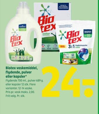 Coop 365 Biotex vaskemiddel, flydende, pulver eller kapsler tilbud
