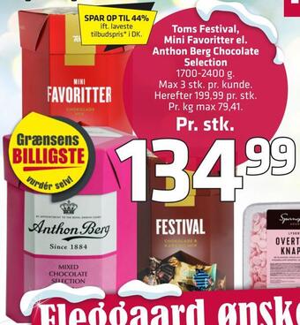 Fleggaard Toms festival, mini favoritter el. anthon berg chocolate selection tilbud