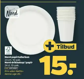 Netto Nord papirtallerken, Nord drikkekop i papir tilbud