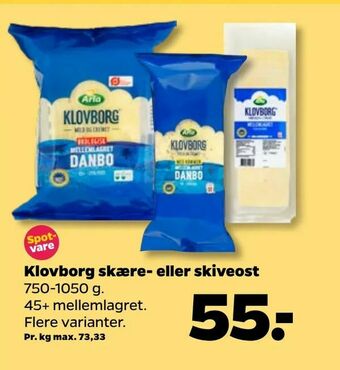 Netto Klovborg skære- eller skiveost tilbud